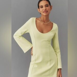 MAEVE LONG-SLEEVE SCOOP-NECK MINI DRESS CHARTREUSE